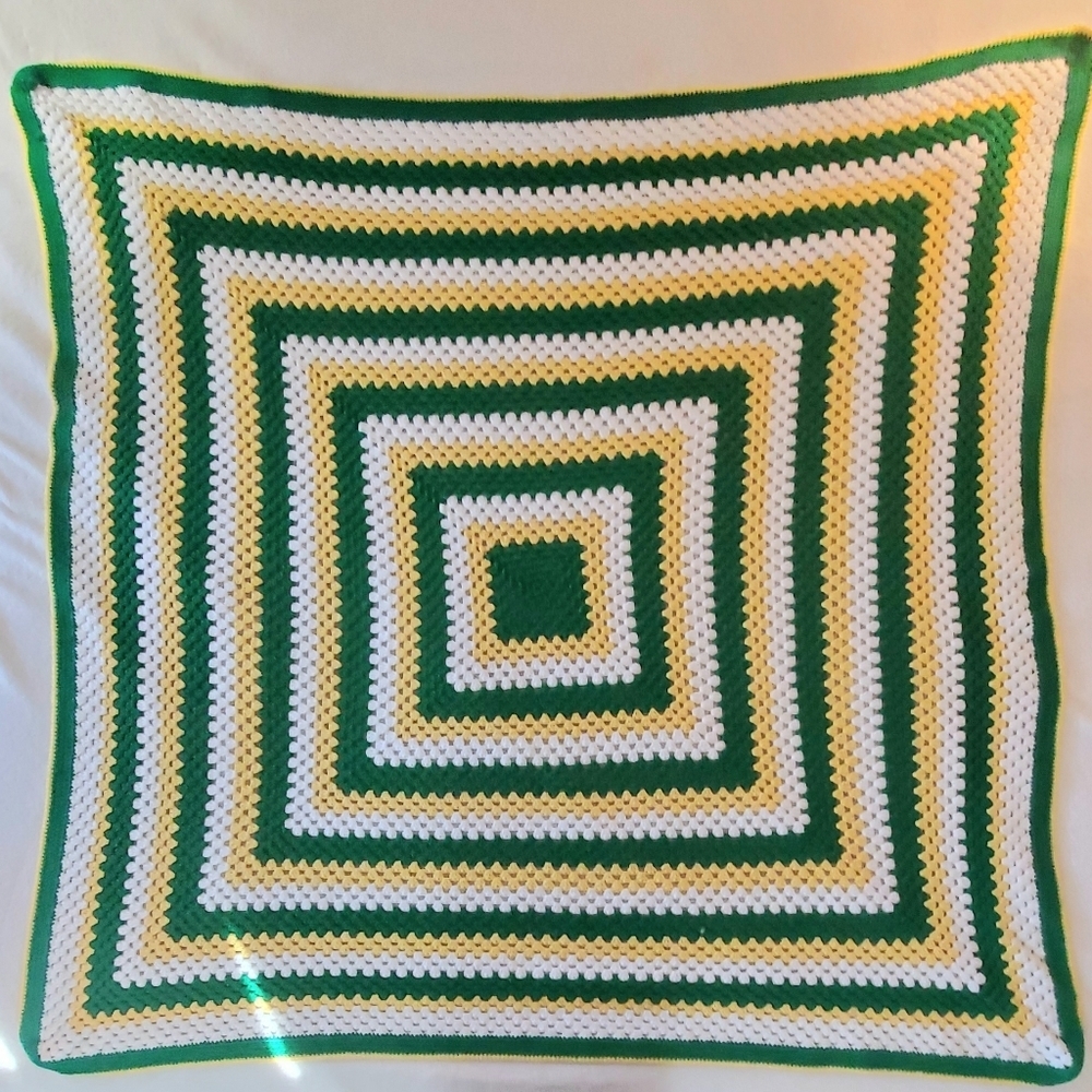 Homemade Crocheted Square Afghan Throw/Blanket Vintage Cottagecore 60" x 60"